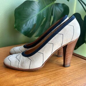 Vintage Italian Designer Italo Colombo Women's Navy & Grey Heels size 6